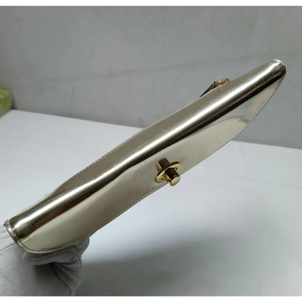 HOBO International Metallic Gold Leather Turnlock Closure Credit Card Wallet